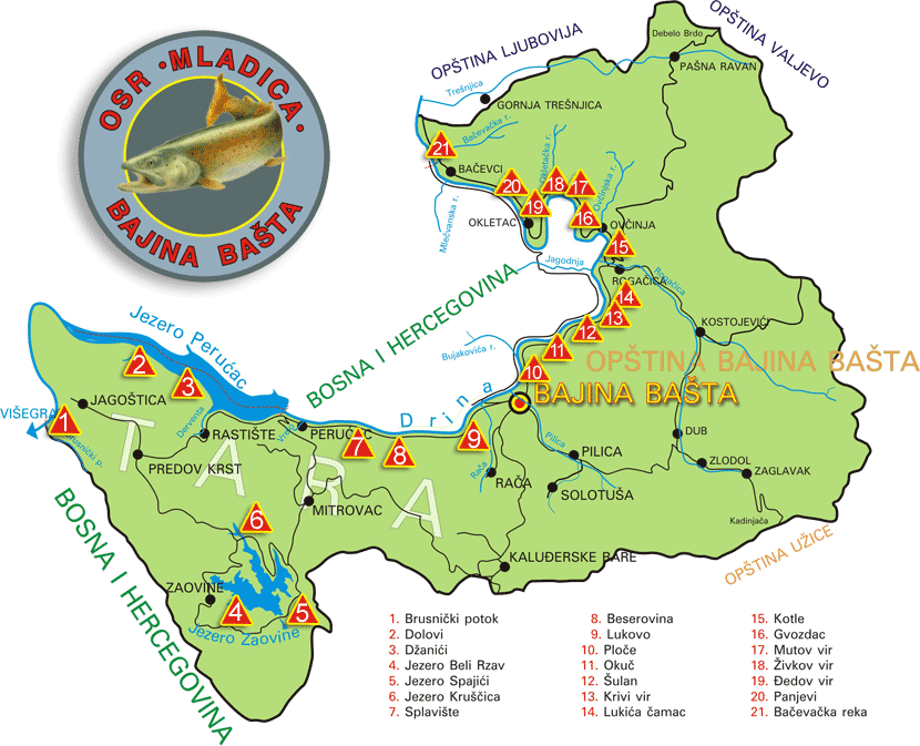 karta reka i jezera srbije Karta sa ucrtanim mestima za pecanje – Odmor pored reke Drine  karta reka i jezera srbije